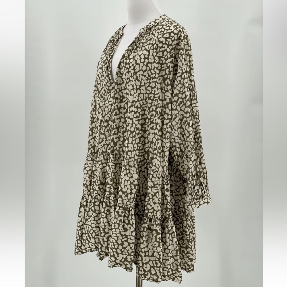 H&M hm Tiered Patterned Wide-cut V neck Tunic Mini Dress Cotton Cover Up XS NWT - Picture 6 of 16